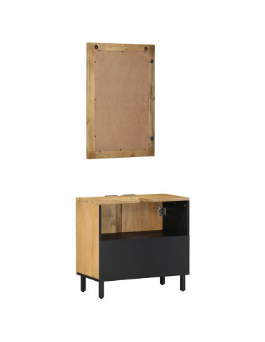 Set Mobili da Bagno 2pz Marrone in Legno Massello di Mango