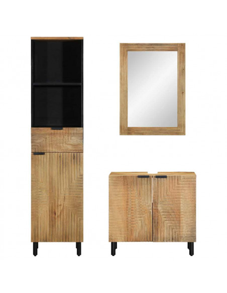 Set Mobili da Bagno 3pz Marrone in Legno Massello di Mango