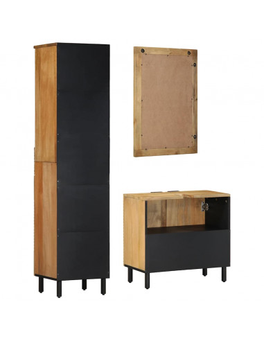 Set Mobili da Bagno 3pz Marrone in Legno Massello di Mango