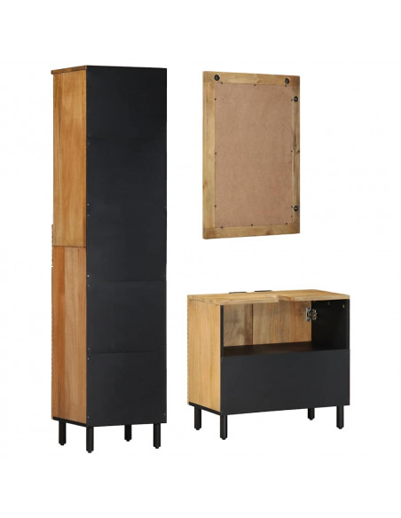 Set Mobili da Bagno 3pz Marrone in Legno Massello di Mango