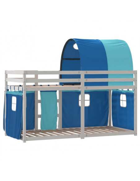 Letto a Castello con Tende Blu 90x190 cm Massello Pino