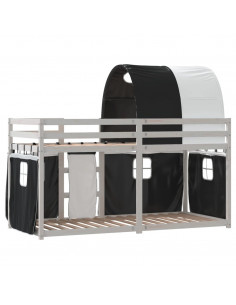 Letto a Castello senza Materasso Bianco e Nero 90x200cm in Pino 2