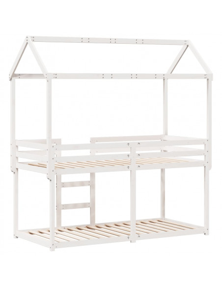 Letto a Castello senza Materasso Bianco 90x190cm Massello Pino