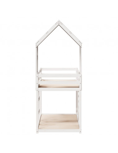 Letto a Castello con Tetto Bianco 90x190 cm Legno Massello Pino