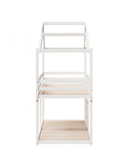 Letto a Castello con Tetto Bianco 90x190 cm Legno Massello Pino