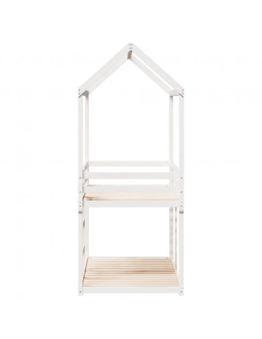 Letto a Castello con Tetto Bianco 90x200 cm in Legno di Pino