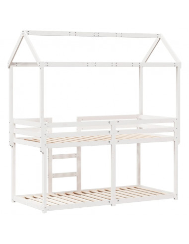 Letto a Castello con Tetto Bianco 90x200 cm in Legno di Pino