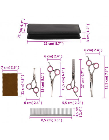 Set Forbici da Toelettatura Cani 5 pz in Acciaio Inossidabile