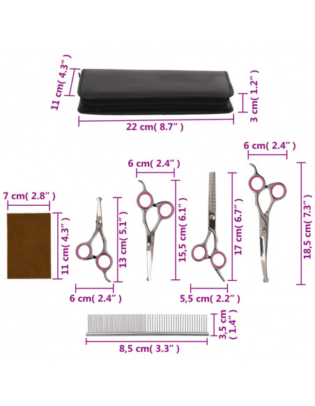 Set Forbici da Toelettatura Cani 5 pz in Acciaio Inossidabile