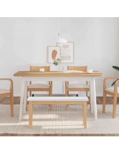 Panca 90 cm Bianco in Legno Massello di Hevea 2