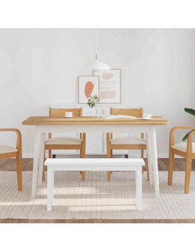 Panca 90 cm Bianco in Legno Massello di Hevea