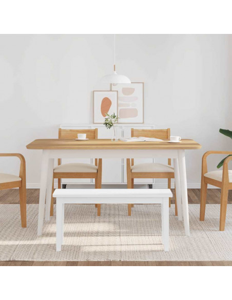 Panca 90 cm Bianco in Legno Massello di Hevea