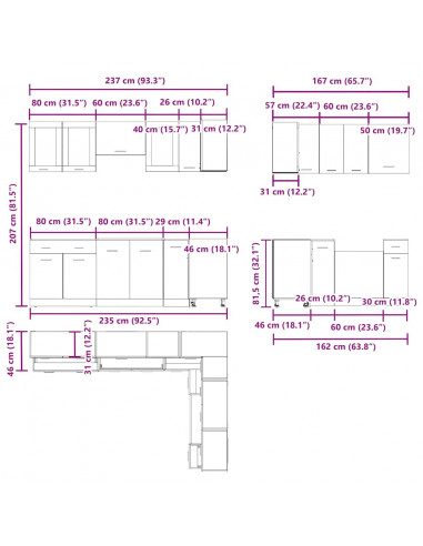 Set di Mobili da Cucina 11 pz Legno Antico in Truciolato