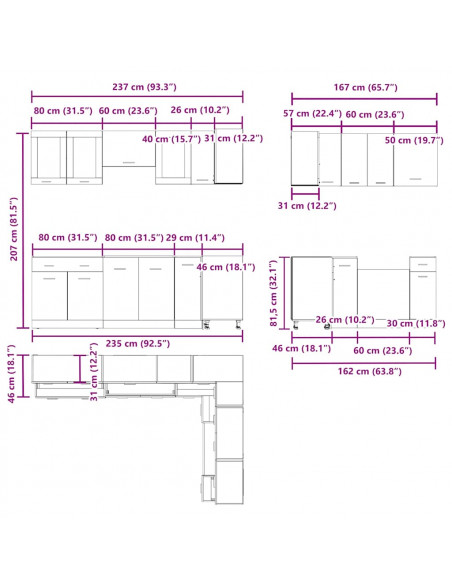 Set di Mobili da Cucina 11 pz Legno Antico in Truciolato