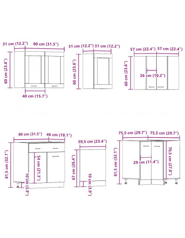 Set di Mobili da Cucina 11 pz Legno Antico in Truciolato