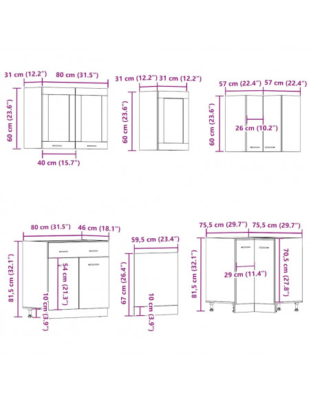 Set di Mobili da Cucina 11 pz Legno Antico in Truciolato
