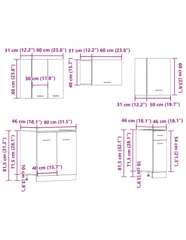 Set di Mobili da Cucina 11 pz Legno Antico in Truciolato