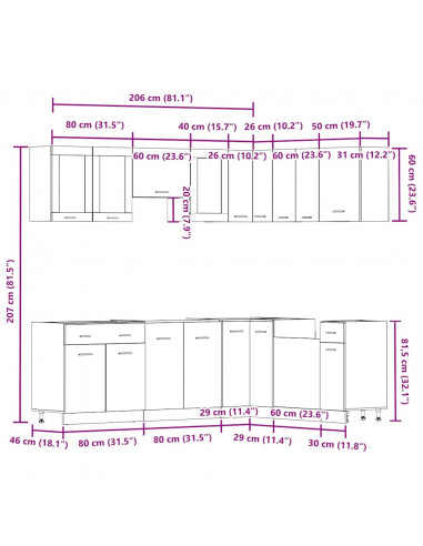 Set di Mobili da Cucina 11 pz Legno Antico in Truciolato