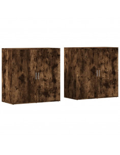 Credenze 2 pz Rovere Fumo 79x38x80 cm in Legno Multistrato