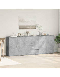 Credenze 3 pz Grigio Cemento in Legno Multistrato 2
