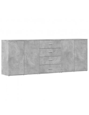 Credenze 3 pz Grigio Cemento in Legno Multistrato