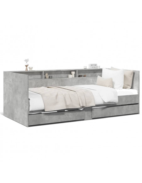 Divano Letto con Cassetti Grigio Cemento 100x200 cm Multistrato