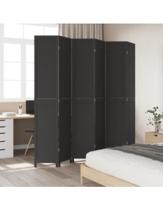 Divisorio Ambienti 6 Pannelli Nero Legno Massello di Paulownia 2