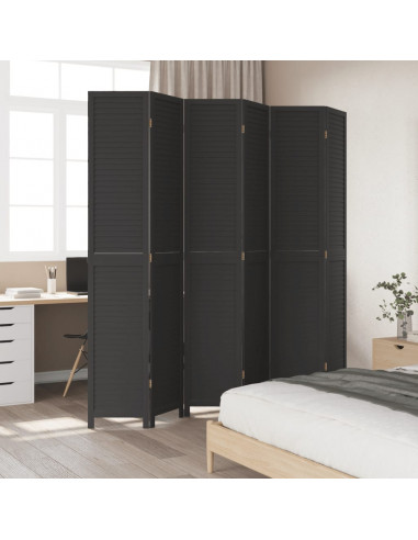 Divisorio Ambienti 6 Pannelli Nero Legno Massello di Paulownia