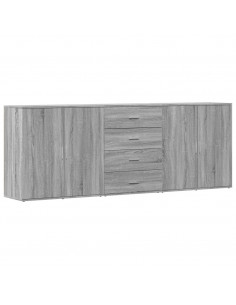 Credenze 3 pz Grigio Sonoma in Legno Multistrato