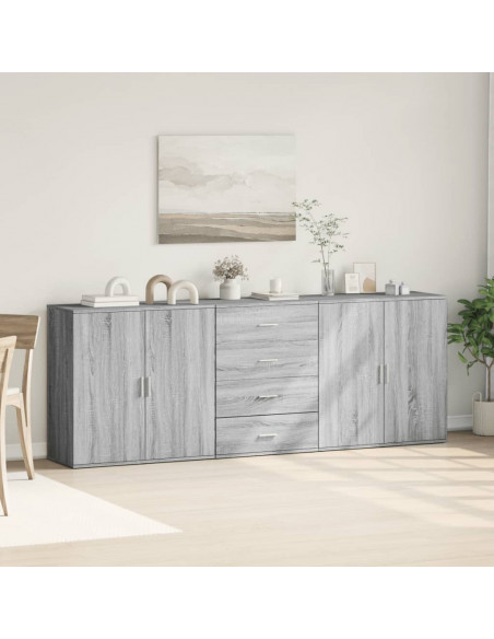 Credenze 3 pz Grigio Sonoma in Legno Multistrato