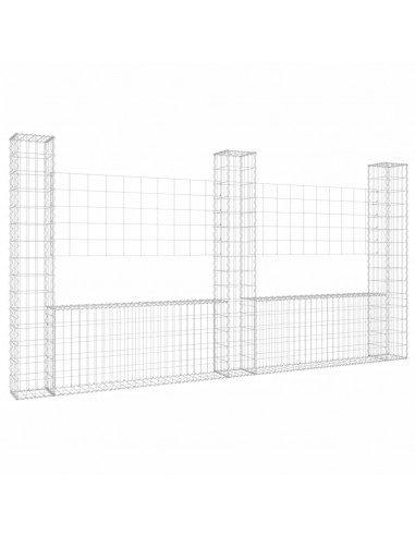 Cesto Gabbione a U con 3 Pali in Ferro 260x20x150 cm