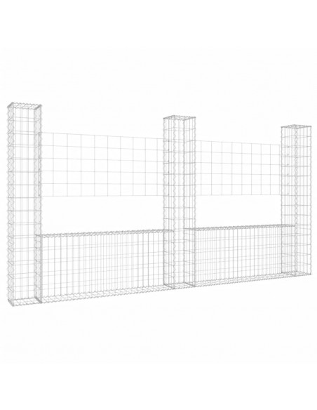 Cesto Gabbione a U con 3 Pali in Ferro 260x20x150 cm