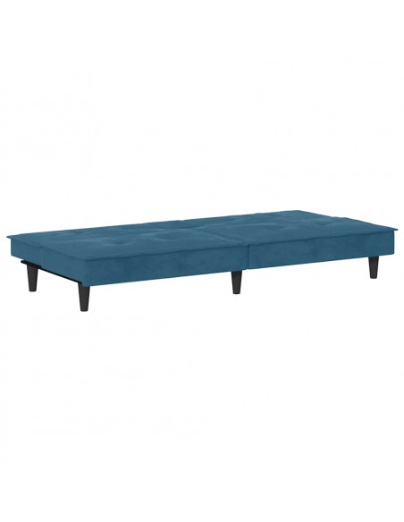 Divano Letto con Portabicchieri in Velluto Blu