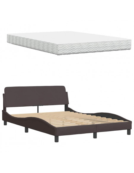 Letto con Materasso Marrone Scuro 140x190cm Tessuto