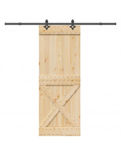 Porta Scorrevole con Set Hardware 85x210 cm Legno Massello Pino 2