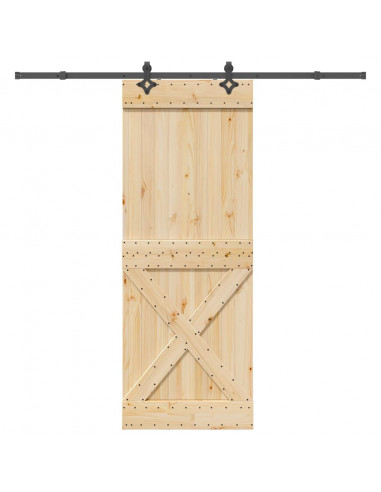 Porta Scorrevole con Set Hardware 85x210 cm Legno Massello Pino