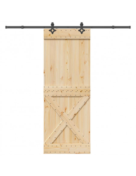Porta Scorrevole con Set Hardware 85x210 cm Legno Massello Pino