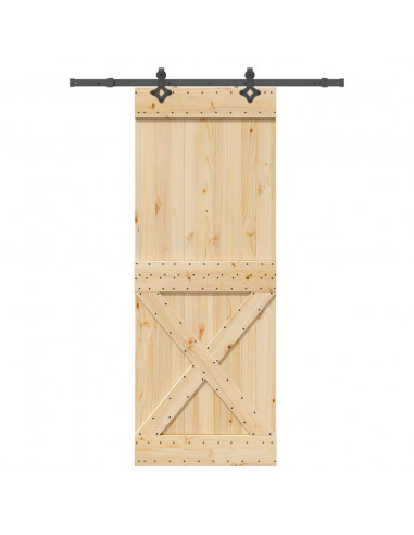 Porta Scorrevole con Set Hardware 85x210 cm Legno Massello Pino