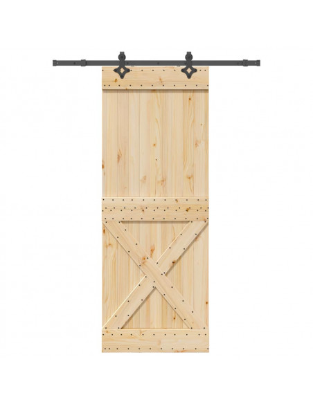 Porta Scorrevole con Set Hardware 85x210 cm Legno Massello Pino