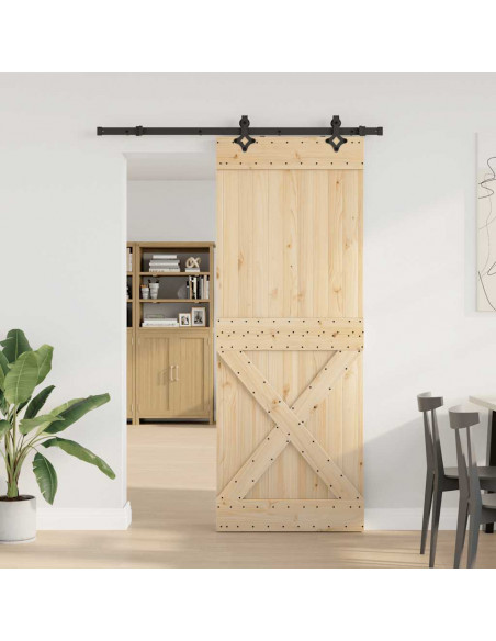 Porta Scorrevole con Set Hardware 85x210 cm Legno Massello Pino