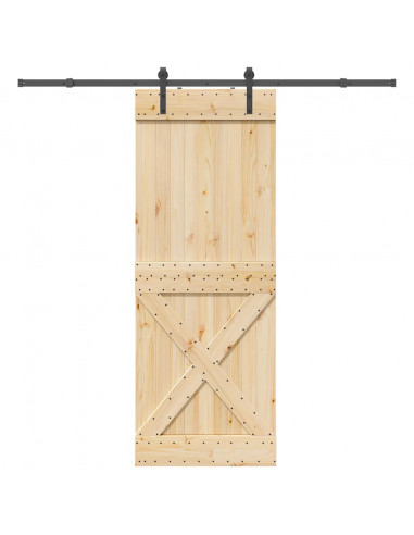 Porta Scorrevole con Set Hardware 85x210 cm Legno Massello Pino
