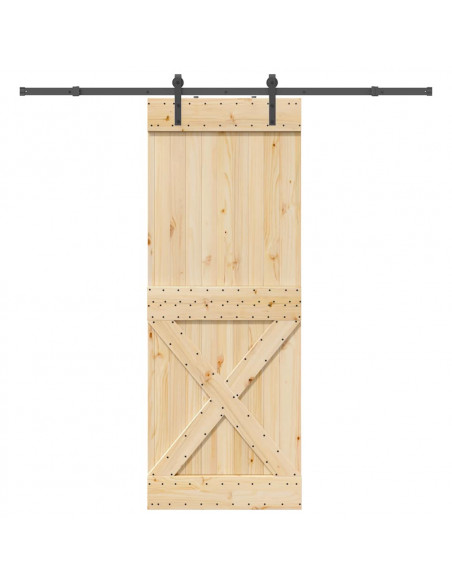 Porta Scorrevole con Set Hardware 85x210 cm Legno Massello Pino
