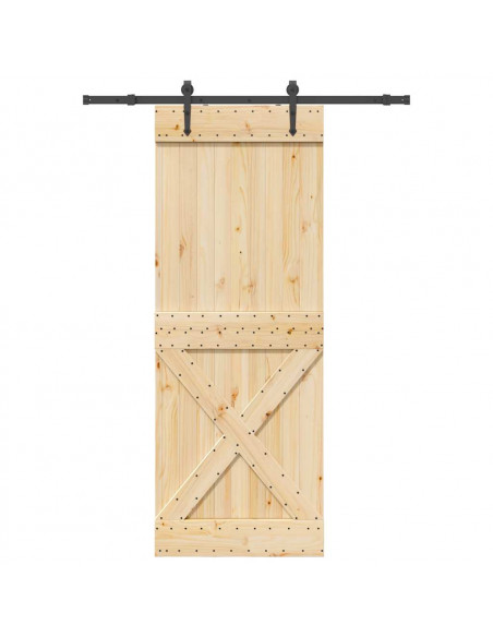 Porta Scorrevole con Set Hardware 85x210 cm Legno Massello Pino