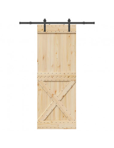 Porta Scorrevole con Set Hardware 85x210 cm Legno Massello Pino