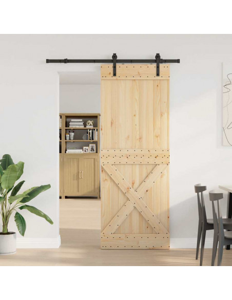 Porta Scorrevole con Set Hardware 85x210 cm Legno Massello Pino
