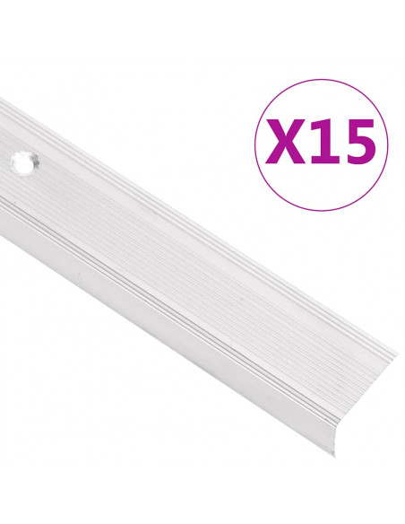 Profili a L per Gradini 15 pz in Alluminio 90 cm Argento