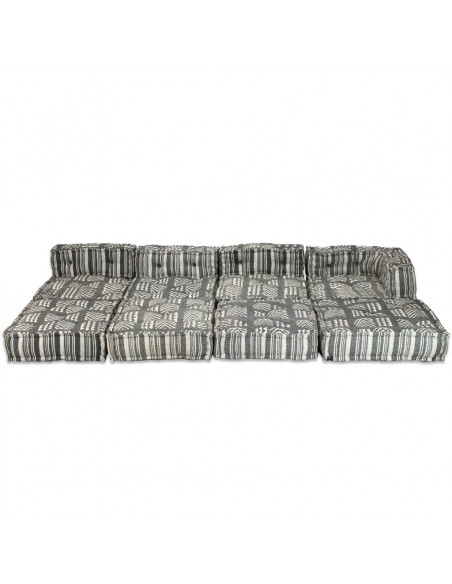 Pouf Modulare a 4 Posti in Tessuto Grigio a Strisce