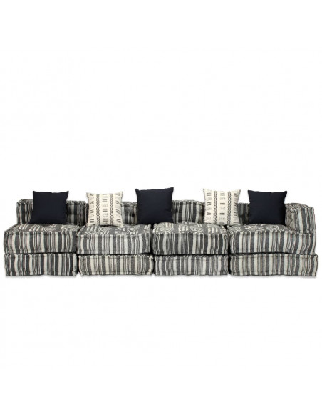 Pouf Modulare a 4 Posti in Tessuto Grigio a Strisce