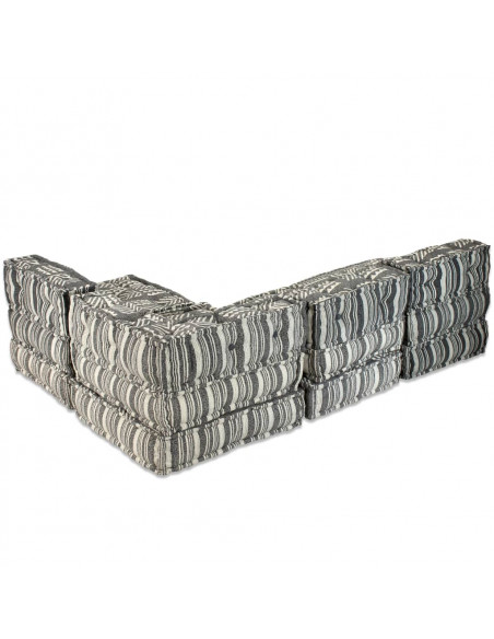Pouf Modulare a 4 Posti in Tessuto Grigio a Strisce