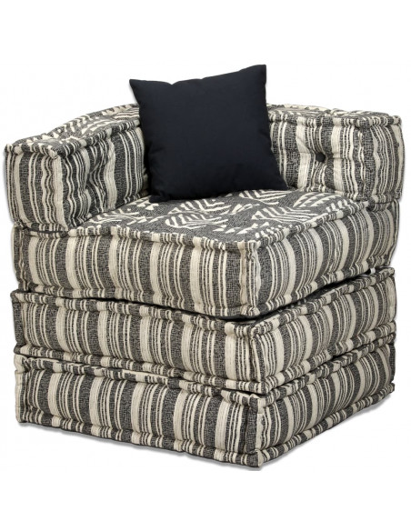 Pouf Modulare a 4 Posti in Tessuto Grigio a Strisce